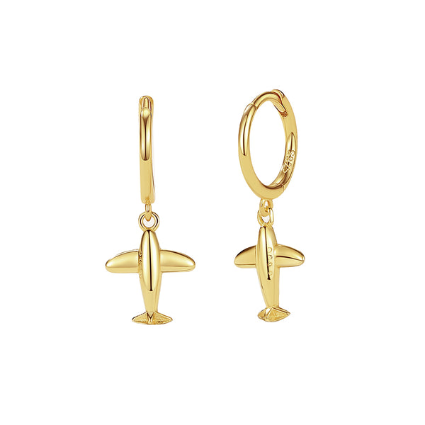 FE2338 925 Sterling Silver Aircraft Dangle Hoop Earrings