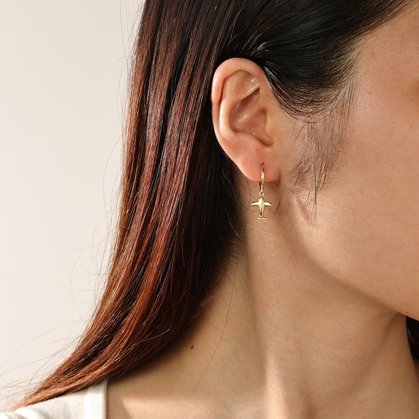 FE2338 925 Sterling Silver Aircraft Dangle Hoop Earrings