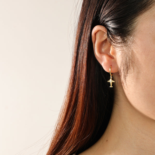FE2338 925 Sterling Silver Aircraft Dangle Hoop Earrings