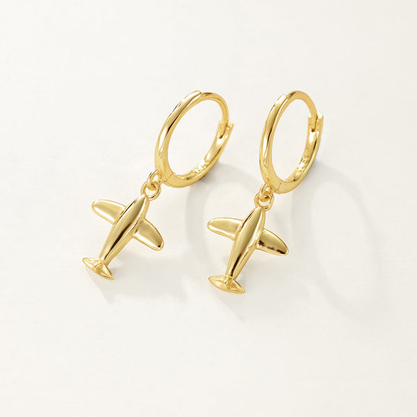 FE2338 925 Sterling Silver Aircraft Dangle Hoop Earrings