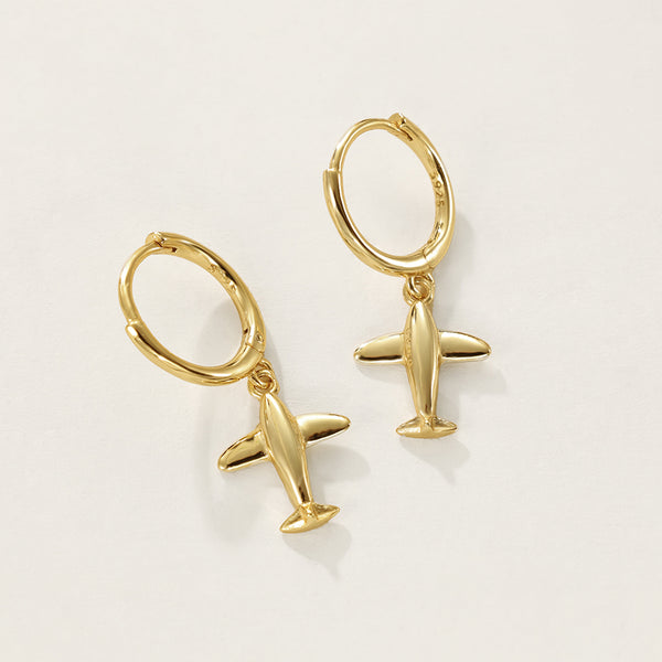 FE2338 925 Sterling Silver Aircraft Dangle Hoop Earrings