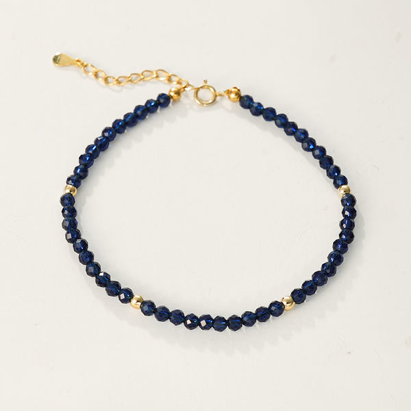PB0053 925 Sterling Silver Blue Crystal Beaded Bracelet