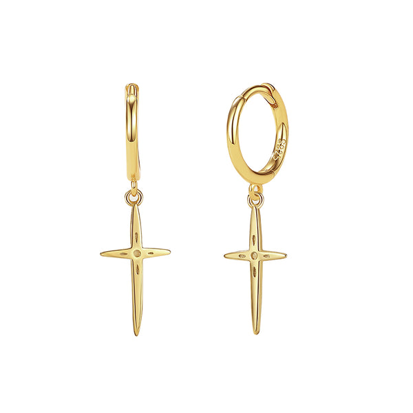 FE2400 925 Sterling Silver Cross Dangle Hoop Earrings