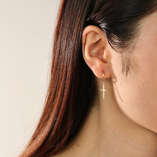 FE2400 925 Sterling Silver Cross Dangle Hoop Earrings