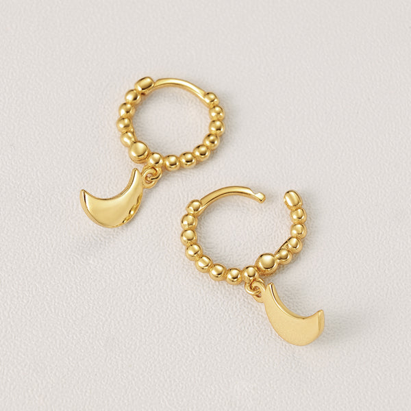 FE2246 925 Sterling Silver Beads Hoop Crescent Moon Dangle Earrings