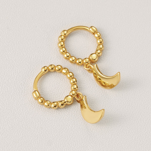 FE2246 925 Sterling Silver Beads Hoop Crescent Moon Dangle Earrings