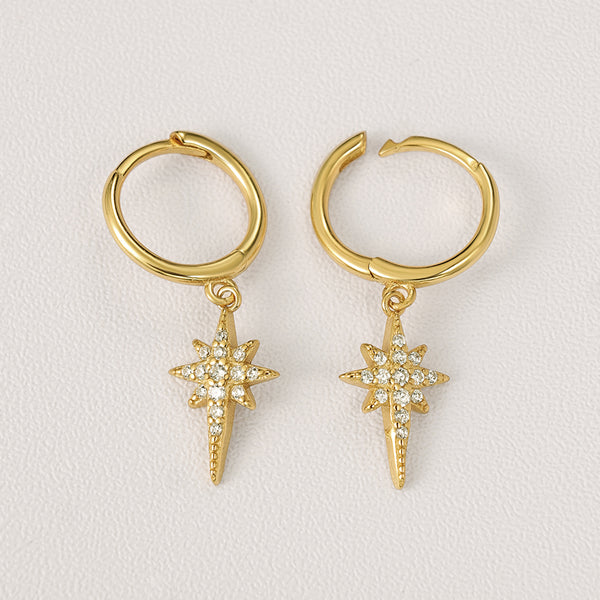 FE2159 925 Sterling Silver Starburst Eight-Pointed Star Dangle Earrings