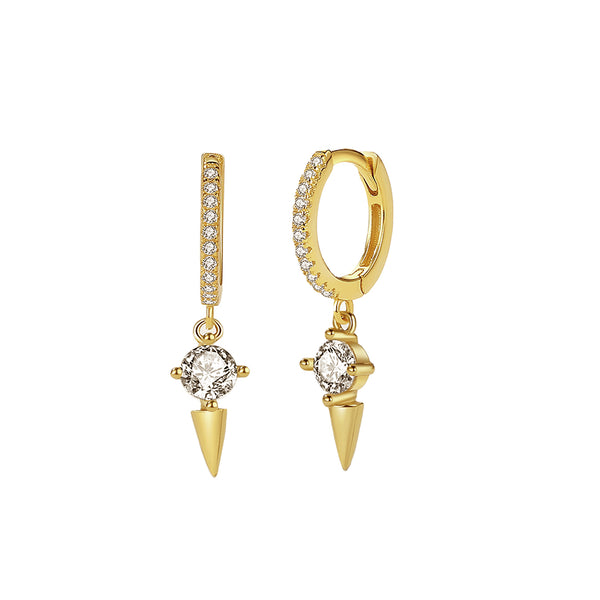 FE2405 925 Sterling Silver Zirconia Spike Dangle Hoop Earrings