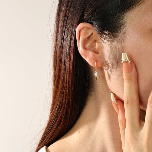 FE2405 925 Sterling Silver Zirconia Spike Dangle Hoop Earrings