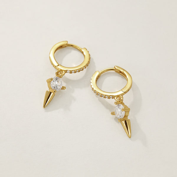 FE2405 925 Sterling Silver Zirconia Spike Dangle Hoop Earrings