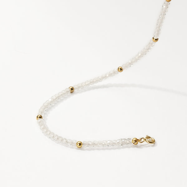 PB0111 925 Sterling Silver White CZ Gold Charm Beaded Bracelets