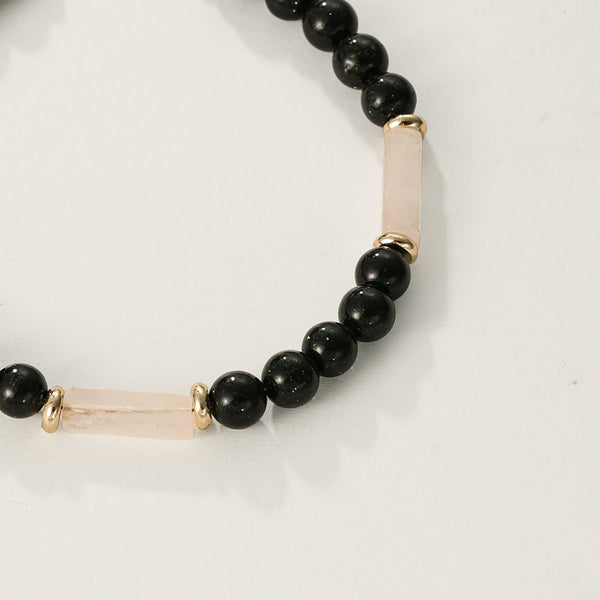 PB0059 925 Sterling Silver Green Sandstone Pink Crystal Bracelet