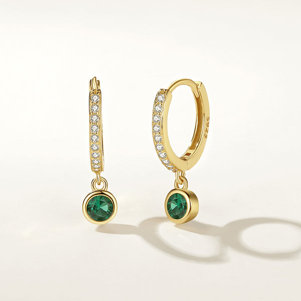 FE2284 925 Sterling Silver Bezel Cubic Zirconia Dangle Hoop Earrings