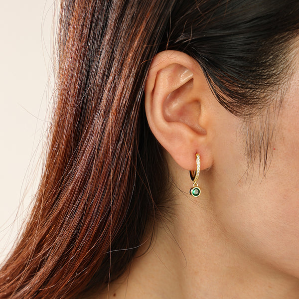 FE2284 925 Sterling Silver Bezel Cubic Zirconia Dangle Hoop Earrings