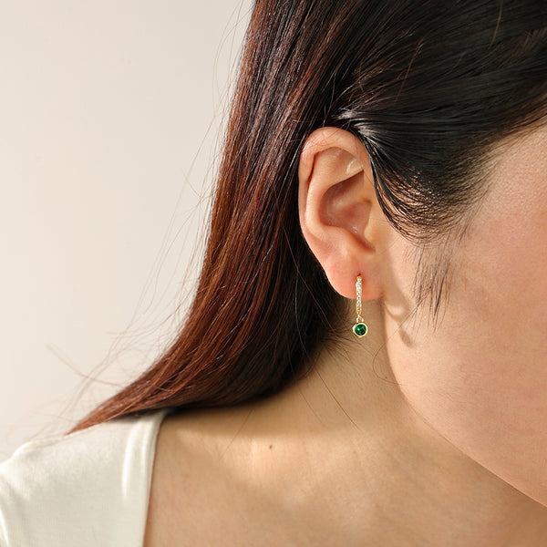 FE2284 925 Sterling Silver Bezel Cubic Zirconia Dangle Hoop Earrings