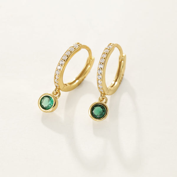 FE2284 925 Sterling Silver Bezel Cubic Zirconia Dangle Hoop Earrings