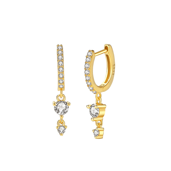 FE2326 925 Sterling Silver Pave Cubic Zirconia Dangle Hoop Earrings