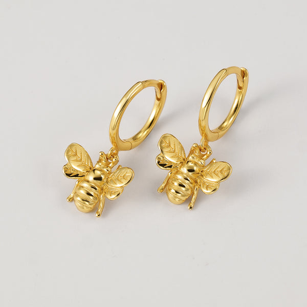 FE2116 925 Sterling Silver Cute Design Bee Dangle Hoop Earrings