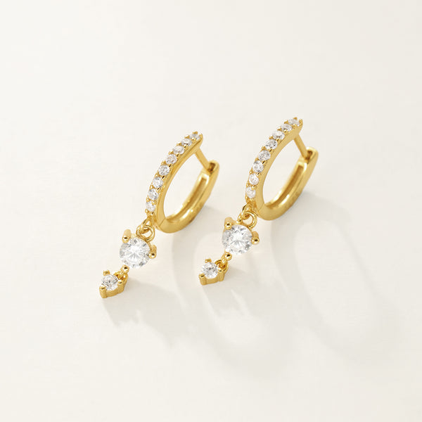 FE2326 925 Sterling Silver Pave Cubic Zirconia Dangle Hoop Earrings