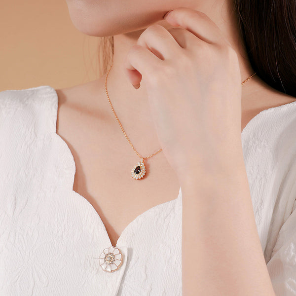 FX1230 925 Sterling Silver Teardrop Topaz Diamond Necklace