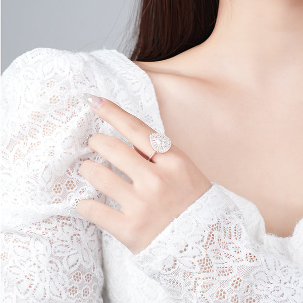 FJ1122 925 Sterling Silver Water Drop Shape Ring