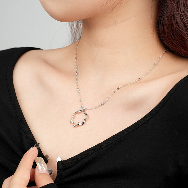 FX0983 925 Sterling Silver Irregular Cutout Geometric Necklace
