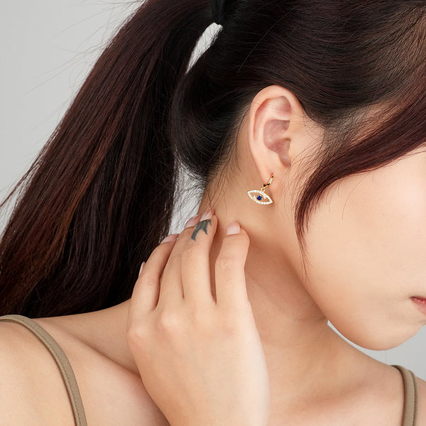 FE2529 925 Sterling Silver Blue Eye CZ Stone Dangle Stud Earring