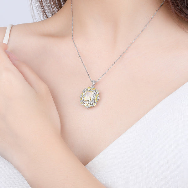 FX1205 925 Sterling Silver Yellow Crystal Necklace