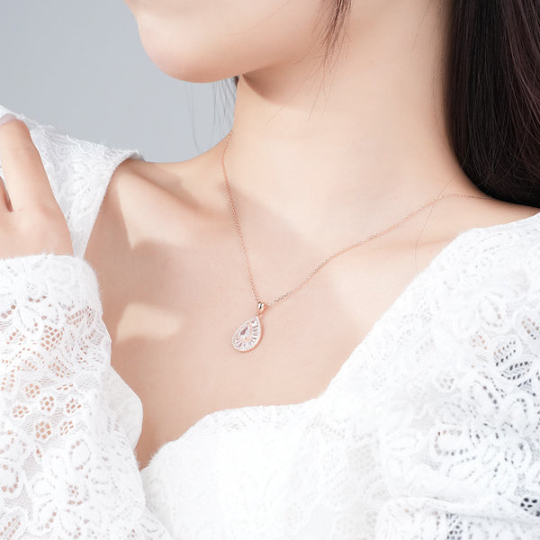 FX1252 925 Sterling Silver Pave Teardrop Necklace