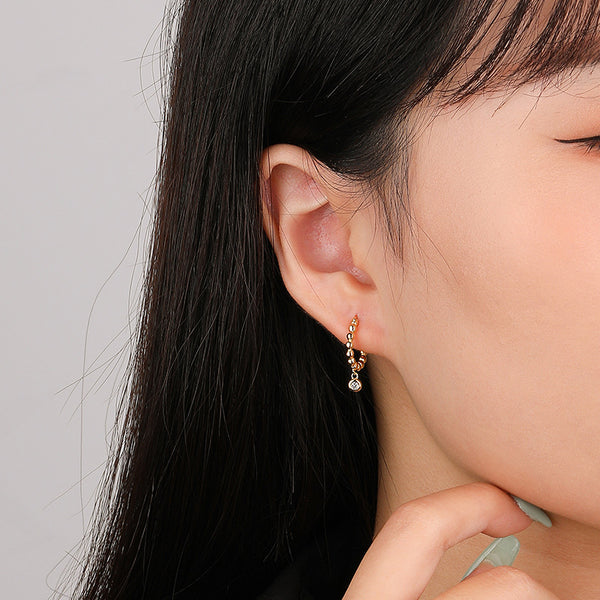 FE2626 Bead Circle Zircon Dangle Hoop Earring