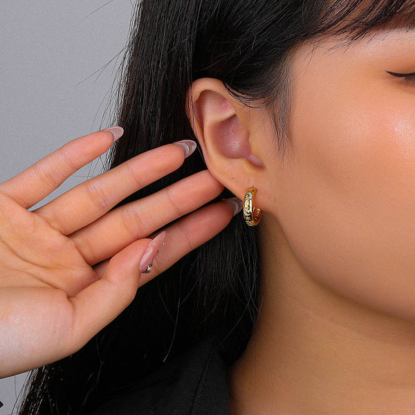 FE2538 925 Sterling Silver C Shape Star Moon Stud Earring