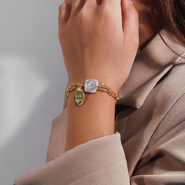 FS0372 925 Sterling Silver Good Luck Baroque Pearl Bracelet