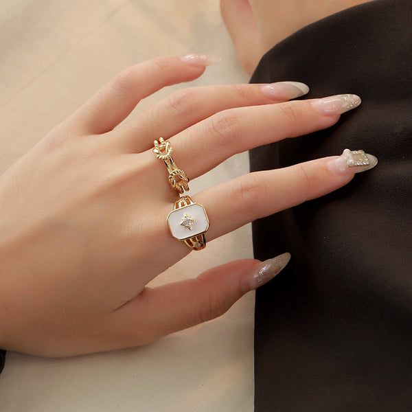 FJ0853 925 Sterling Silver Square Enamel Ring