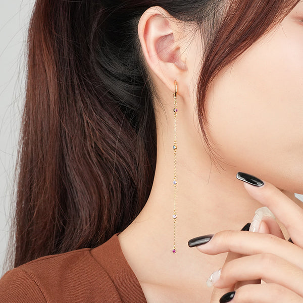 FE2509 925 Sterling Silver Tassels CZ Stone Hoop Earring