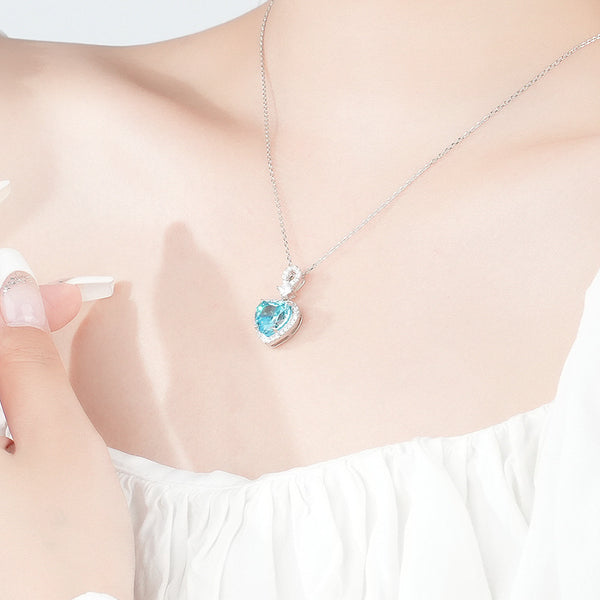 FX1202 925 Sterling Silver Blue Heart Necklace
