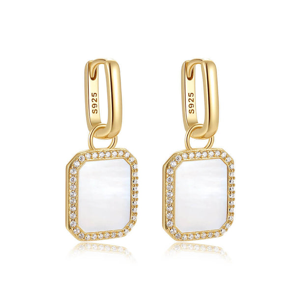 VFE0417 Rectangle Mother Of Pearl Drop Hoop Earring With CZ
