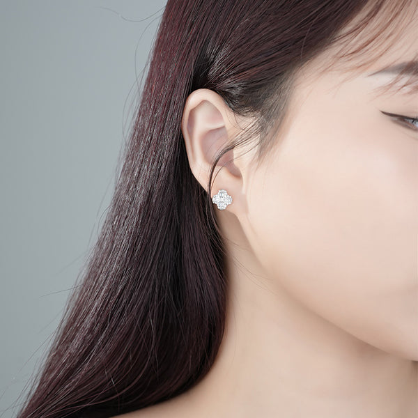 FE3019 925 Sterling Silver Four Leaf Clover Earrings