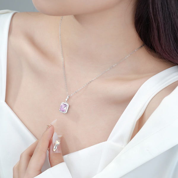 FX1208_D 925 Sterling Silver Pink Cubic Crystal Necklace