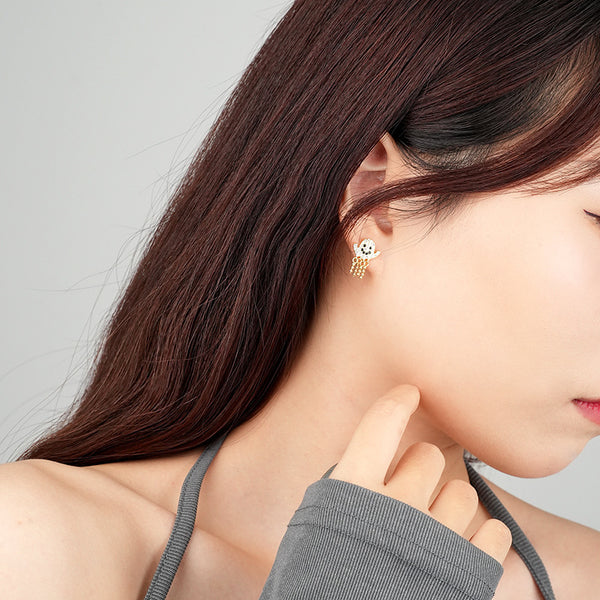 FE2611 925 Sterling Silver Halloween Zircon Ghost Tassel Dangle Stud Earring