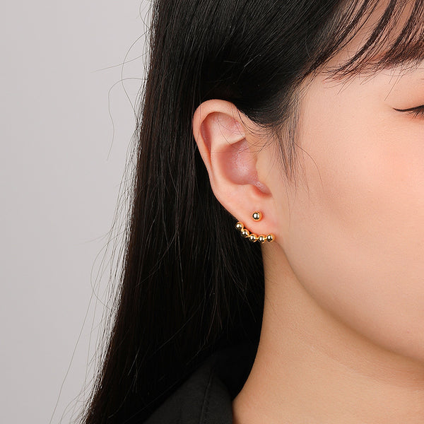 FE2627 925 Sterliang Silver Dainty Round Beads Stud Earring