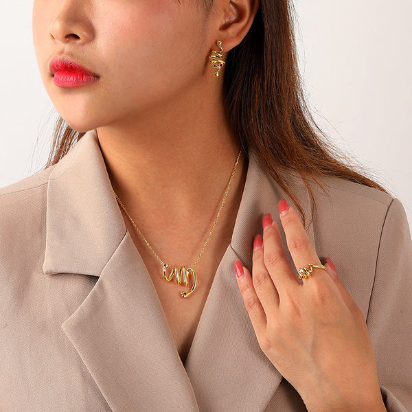 FE2644 925 Sterliang Silver Spiral Love Heart Red Zircon Stud Earring