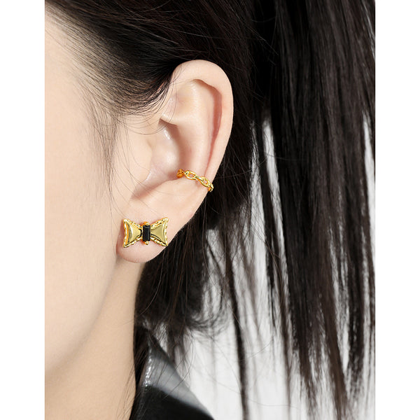 RHE1336 925 Sterling Silver Personalized Black Zircon Bow Stud Earrings