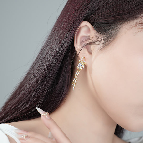 FE2990 Double Tennis Tassel Dangle Earrings