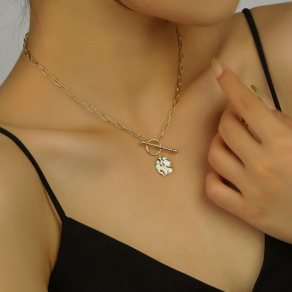 FX0968 925 Sterling Silver Hammered Coin Tohggle Pnedant Necklacs