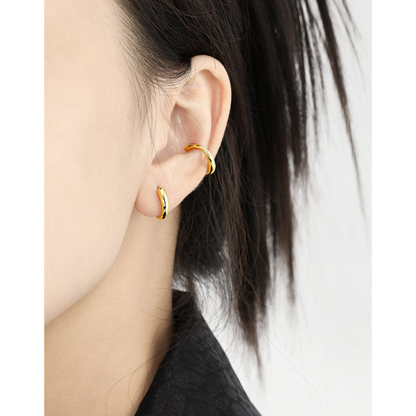 RHE1332 925 Sterling Silver Classic Geometric Hoop Earrings