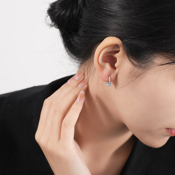 FE2485 925 Sterling Silver Pentagram CZ Stone Hoop Earrings