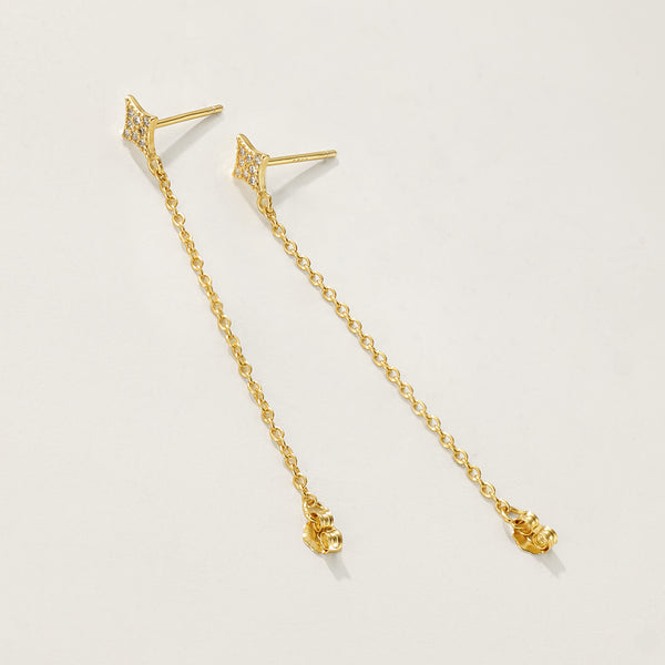 FE2393 925 Sterling Silver Geometric CZ Chain Stud Earrings
