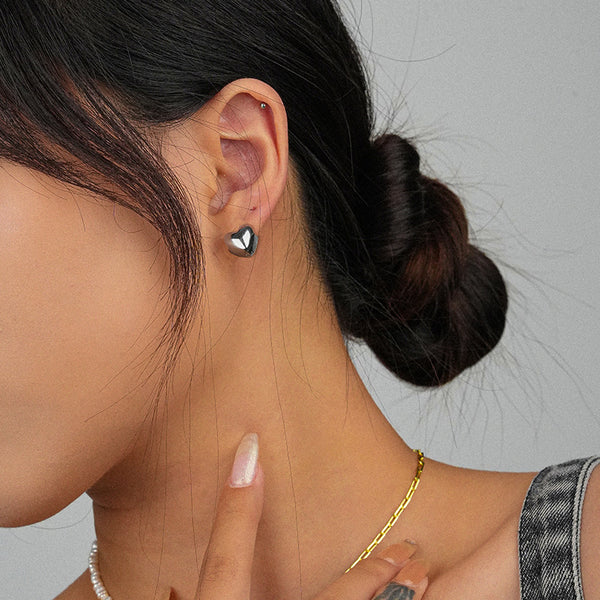 FE2499 925 Sterling Silver Three dimensional heart Stud Earrings