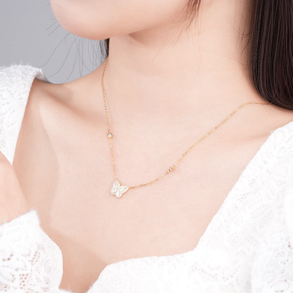 FX1249 925 Sterling Silver Butterfly Crystal Necklace