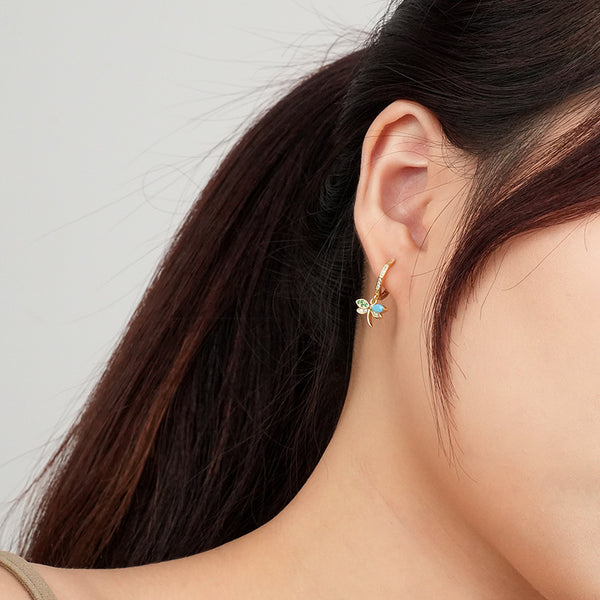FE2580 Turquoise Dragonfly Dangle Hoop Earring